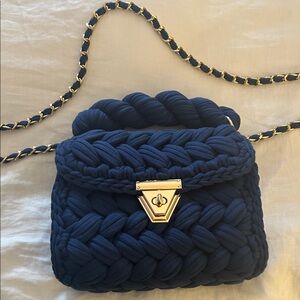 Navy Blue Braided Handbag